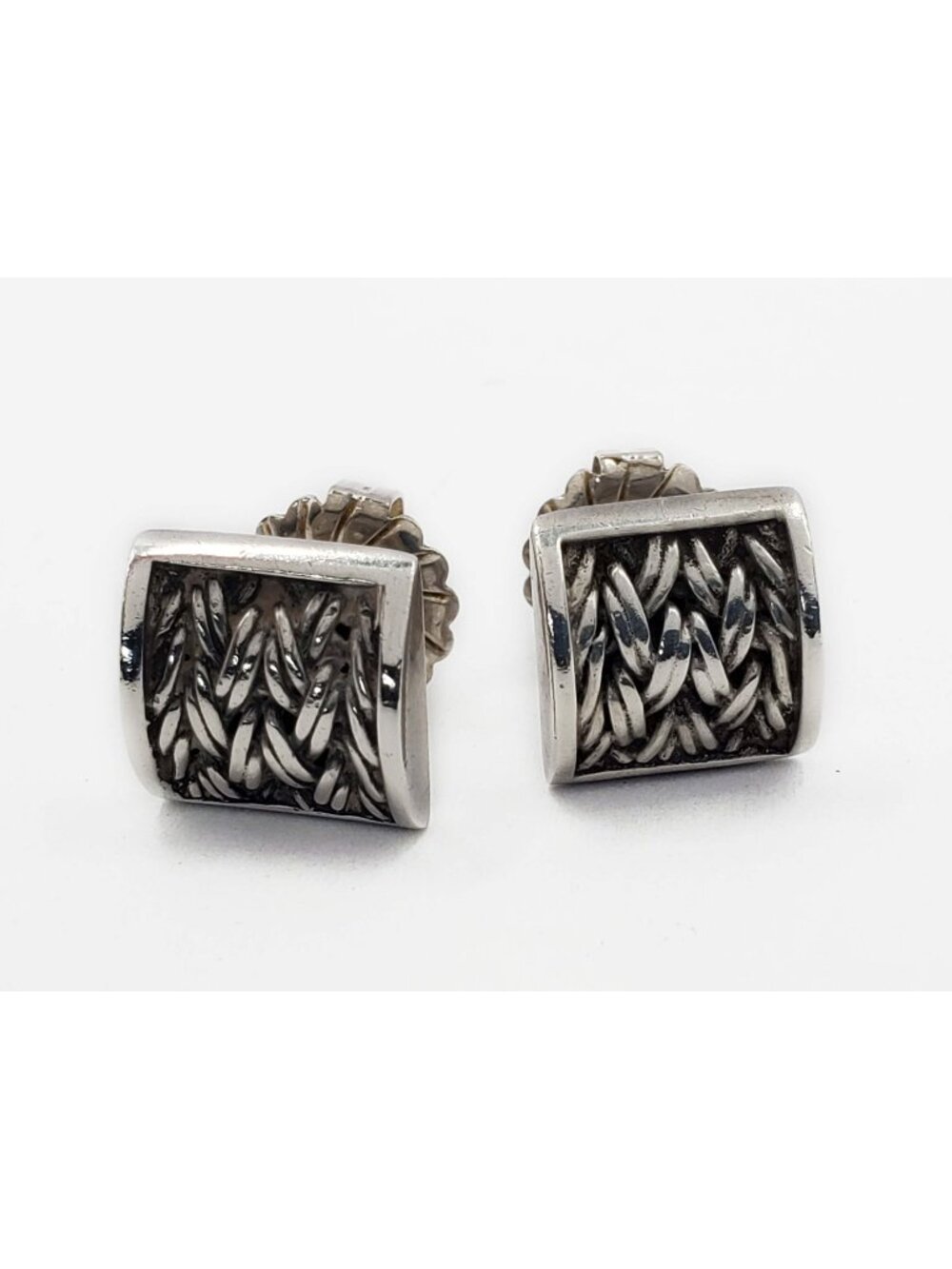 Lois Hill Designer 11.5mm Curved Textile Weave Stud Earrings Sterling Silver